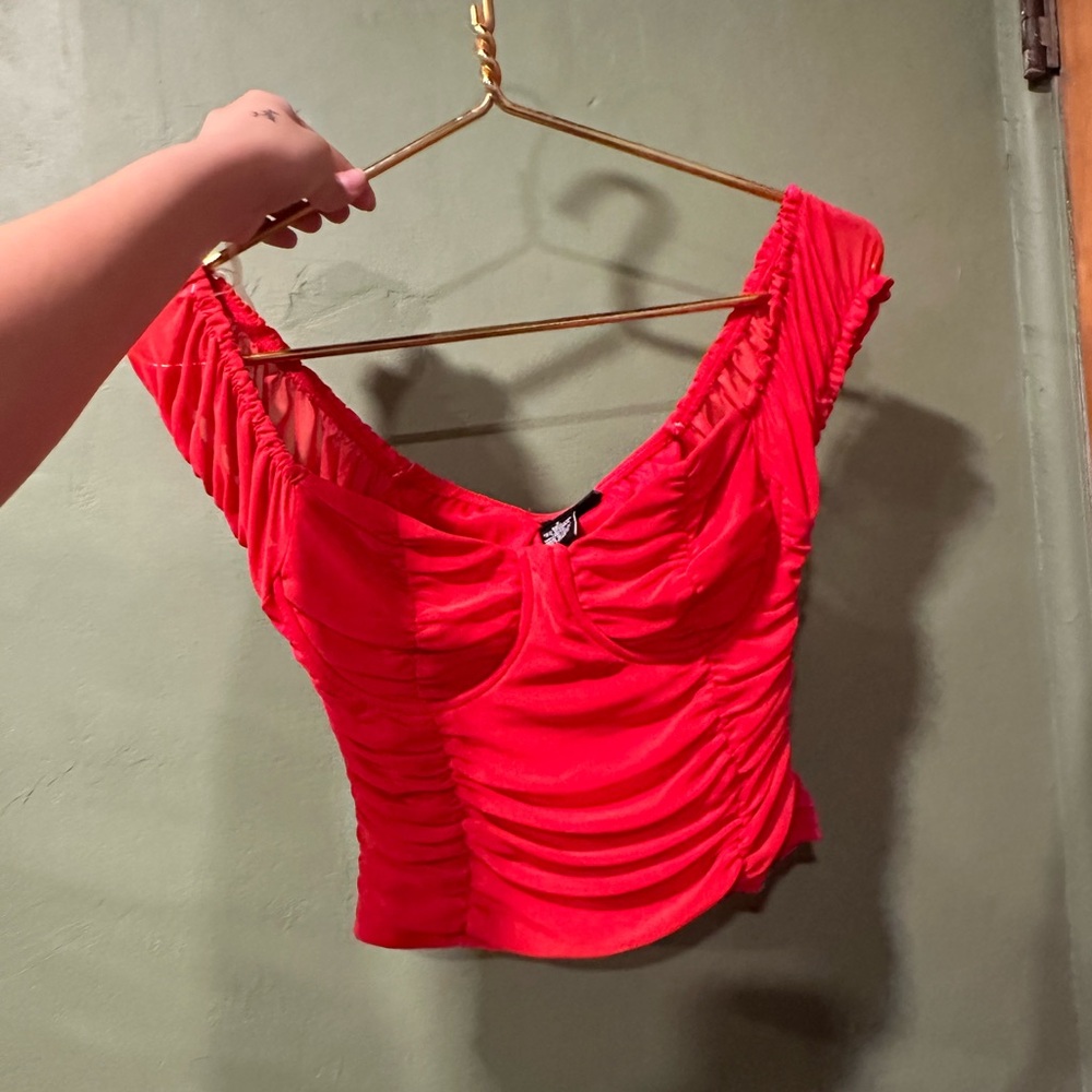 Red Ruched Sweetheart Blouse